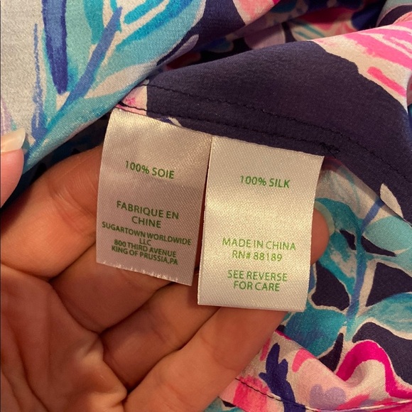 Lilly Pulitzer Elsa Silk toPink and Blue Long Sleeve Blouse - Picture 10 of 11